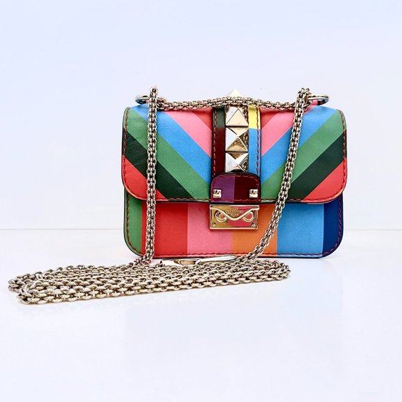 VALENTINO 1973 Rainbow Mini Lock Bag Rockstud Stripe Chevron Crossbody - Picture 16 of 16